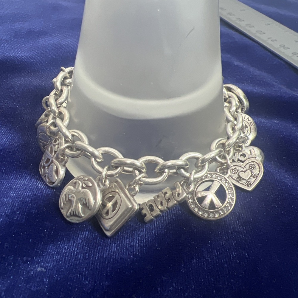 Brighton Peace Heart Imagine Give Peace a Chance Dove Hearts 14 Charm Bracelet